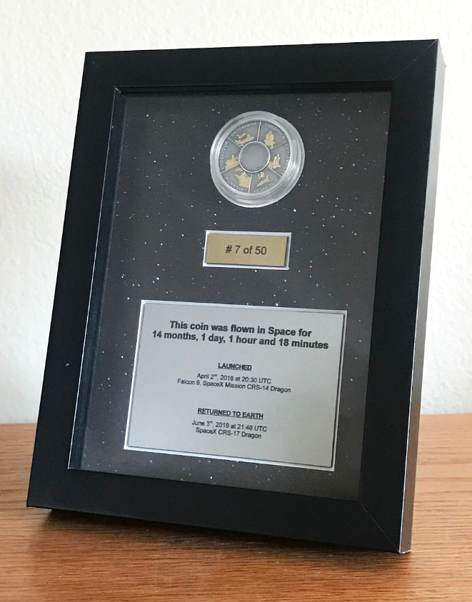 SpaceX flown silver coin- this coin spent 14 month in space! Dragon, Falcon, ISS