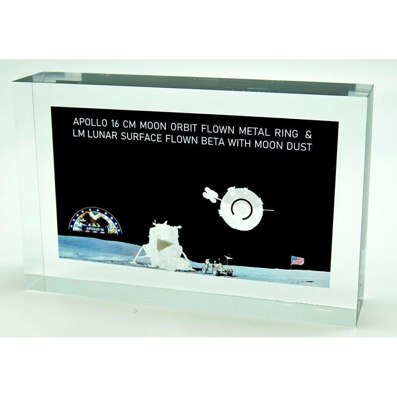 APOLLO 16 LUNAR SURFACE FLOWN BETA WITH LUNAR DUST + CM FLOWN RING ACRYLIC