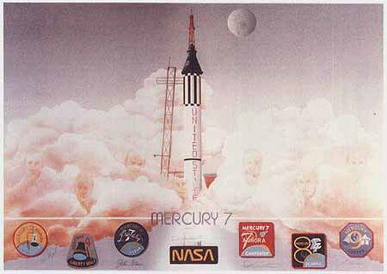 Autographed Limited Edition Set of Mercury and Soyuz Lithographs (matching numbered set)