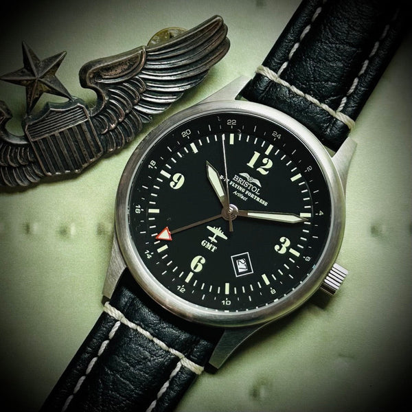 B-17 Tribute - Stainless Steel, Brush Finish, Black Dial, Black Leathe