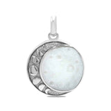 Mother of Pearl Moon Phase Carved Pendant in Sterling Silver
