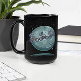 Cycle to the Moon and Beyond!  Black Glossy Mug in 11 or 15 oz.