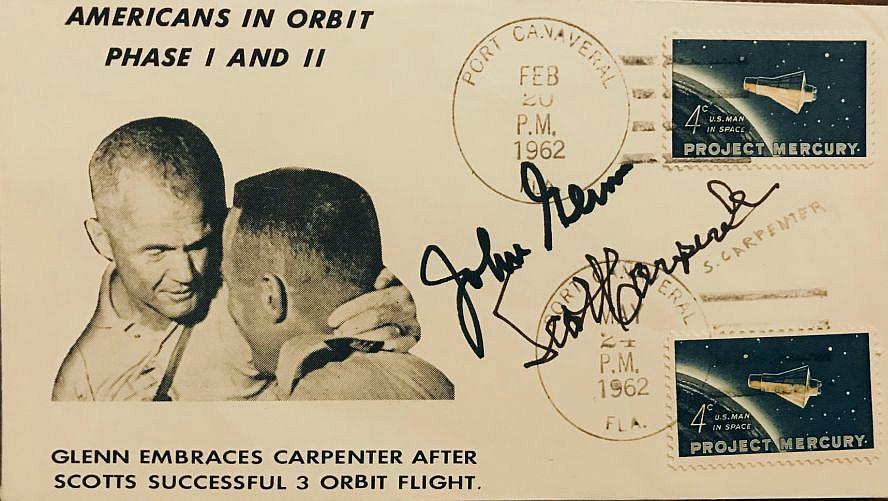 'AMERICANS IN ORBIT, PHASE 1 AND 2', COVER, SIGNED BY BOTH GLENN AND CARPENTER