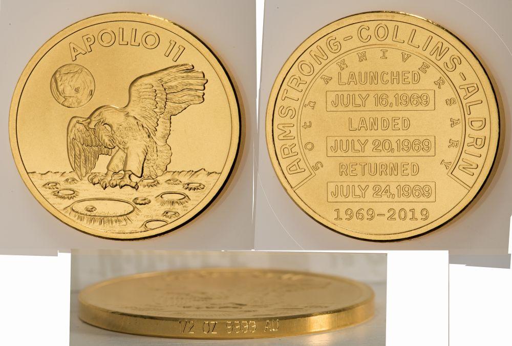 Apollo 11 Robbins Commemorative 50th Anniversary Collection 1/2oz Gold Matte Proof Medallion