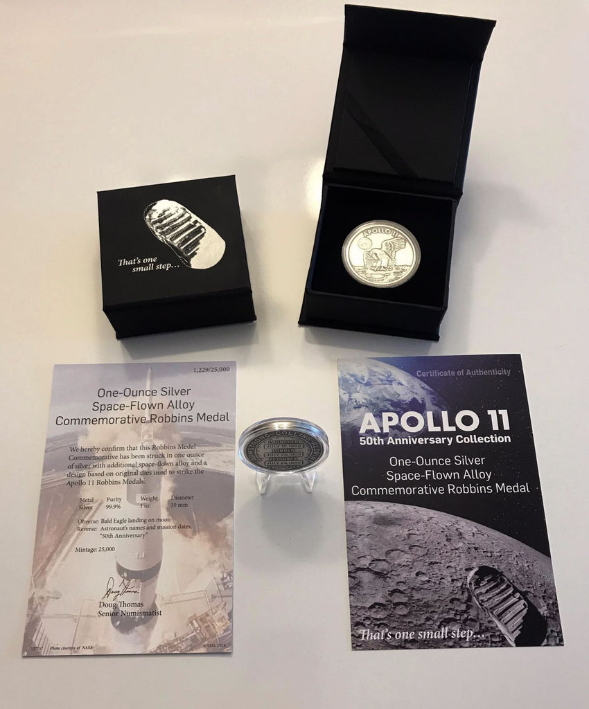Apollo 11 50th Anniversary Collection 1oz Silver With Space Flown Alloy Uncirculated Antiqued