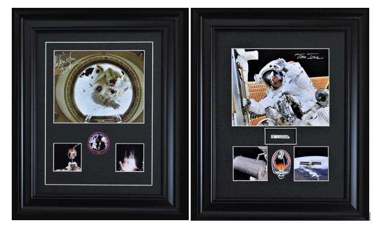 STS-72 photographic print signed by Mission Specialist Winston Scott + Atlantis STS-98 photographic print with cargo bay liner signed by Mission Specialist Thomas Jones