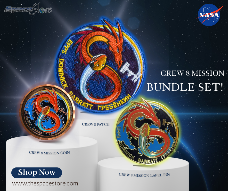 Bundle set: NASA SpaceX Crew 8 Patch, Coin and Lapel Pin. - The Space Store