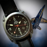 F-18 Hornet Tribute - Gun Metal Finish, Black Dial, Black Leather Band