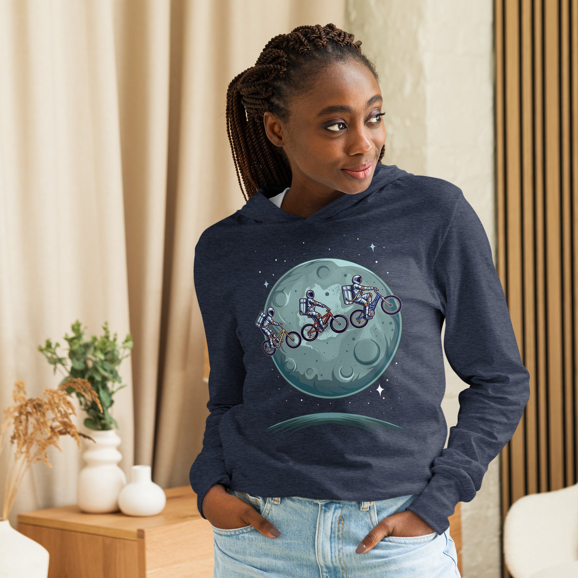 Cycle to the Moon and Beyond in Adult Hooded long-sleeve tee - The Space Store
