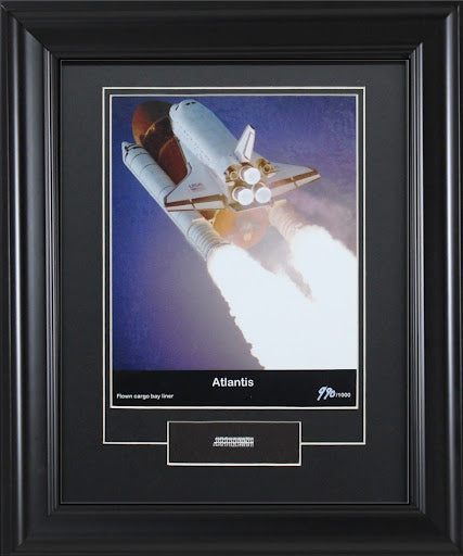 Atlantis framed print matted includes flown cargo bay liner artifact - The Space Store