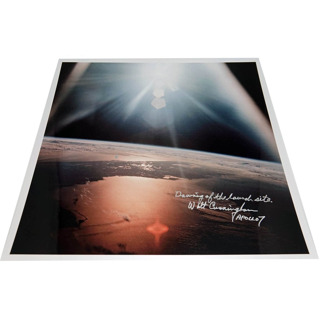 WALT CUNNINGHAM SIGNED 17'' X 17''LAUNCH SITE GLOSSY ANNOTATED - The Space Store
