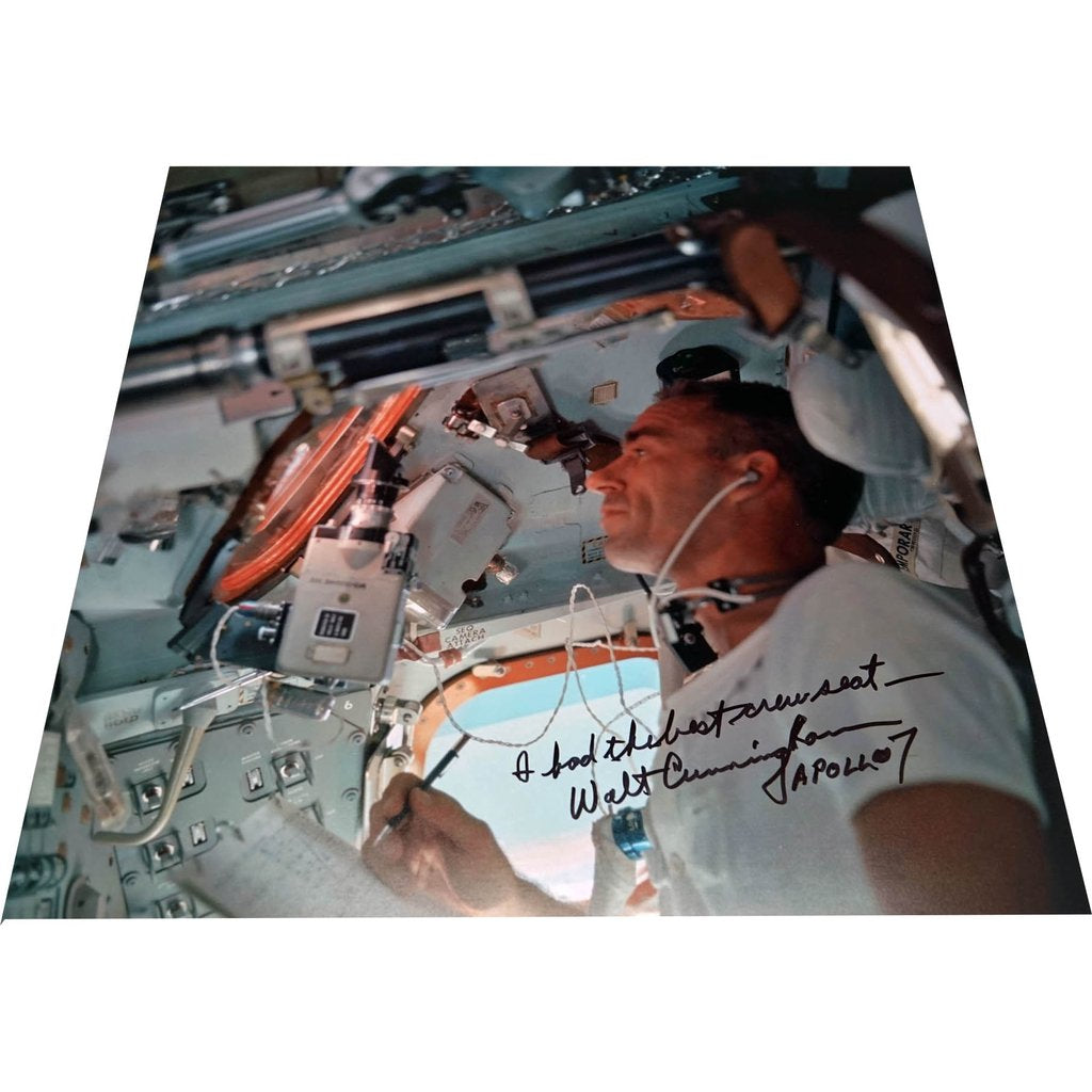 WALT CUNNINGHAM SIGNED 12'' X 12'' APOLLO 7 INFLIGHT GLOSSY ANNOTATED - The Space Store