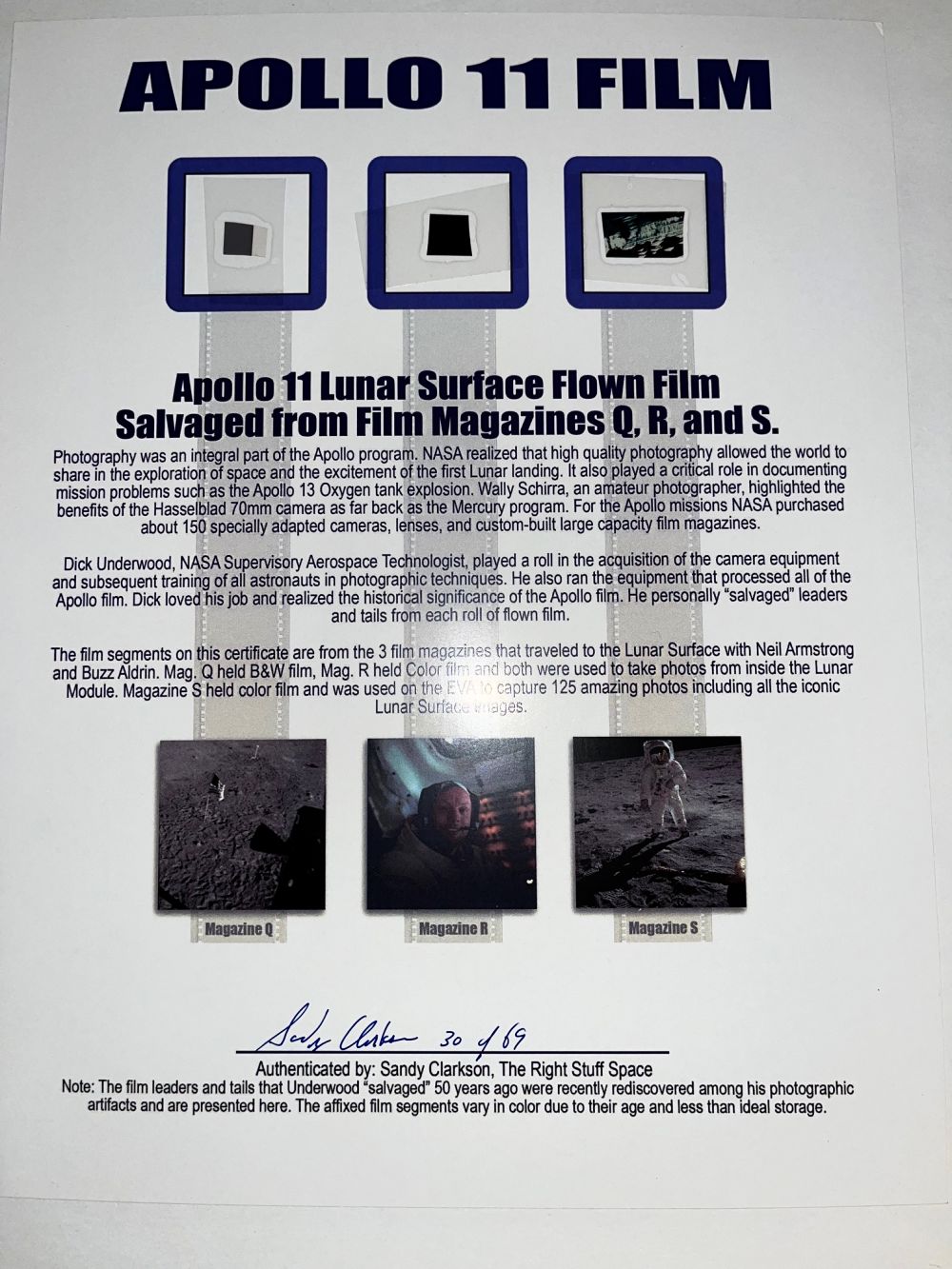 APOLLO 11 Lunar Surface Flown Film Presenation - The Space Store