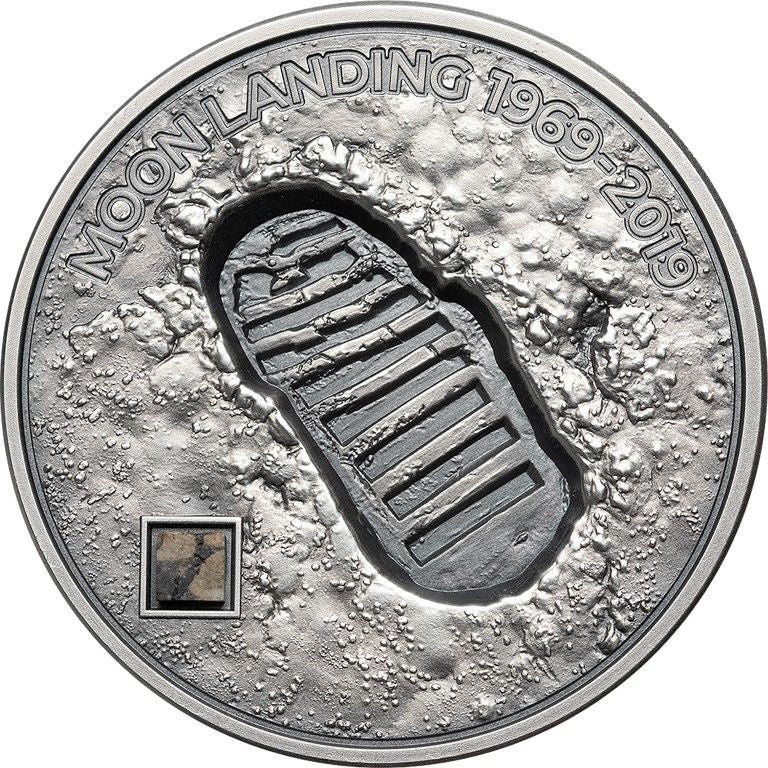 2019 Moon Landing, Apollo Footprint, Meteorite, 1oz, 5$ Cook Islands - The Space Store