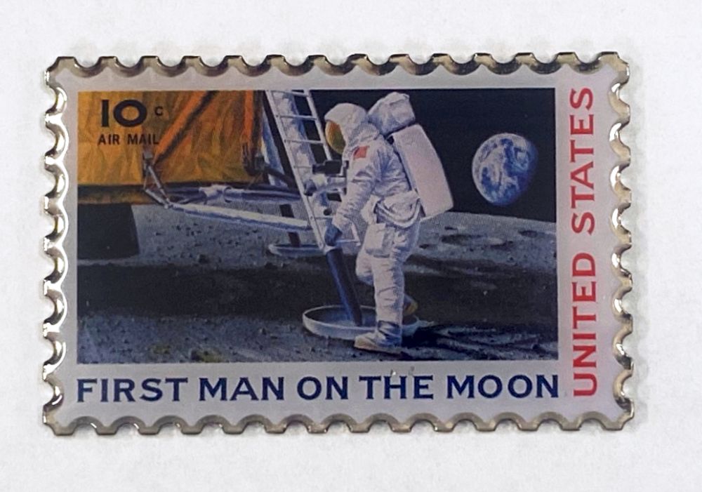 FIRST MAN ON THE MOON STAMP - LAPEL PIN - The Space Store