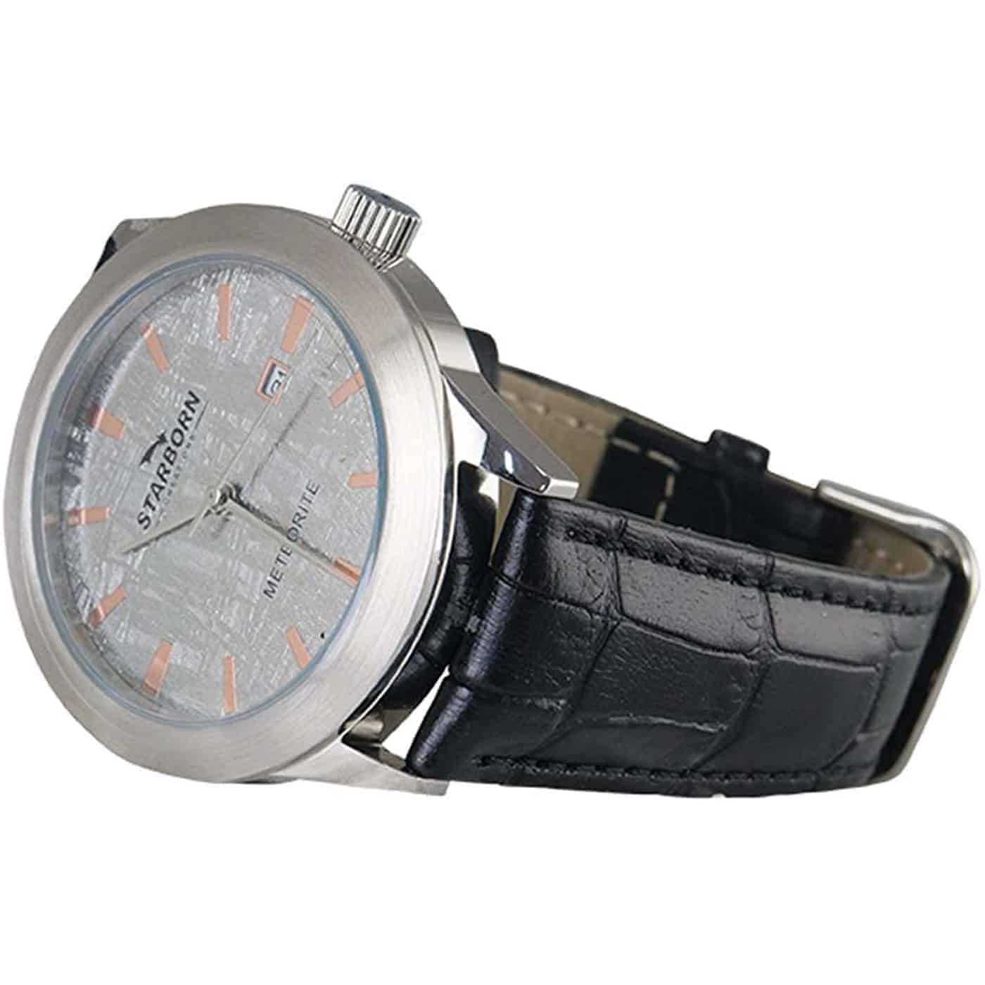 Muonionalusta Meteorite Watch with Black Leather Band - The Space Store