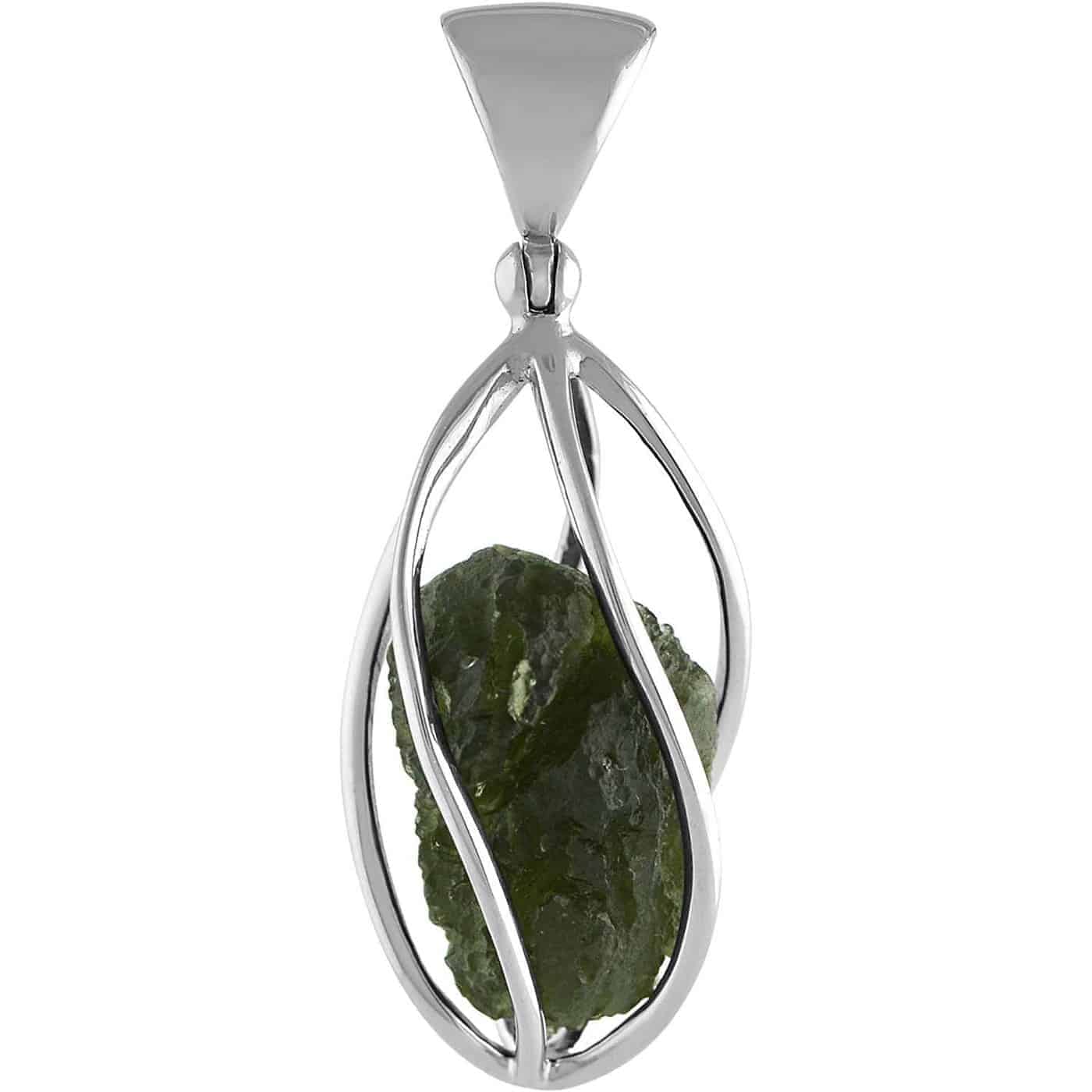 Natural Moldavite Pendant in Sterling Silver Cage The Space Store
