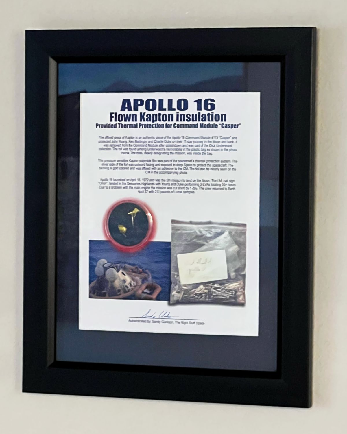 Apollo 16 Flown Kapton Insulation Framed Presentation - The Space Store