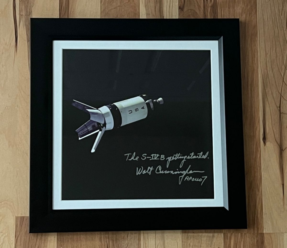 Walt Cunningham signed and Framed 12'' X 12'' S-IV B GLOSSY - ANNOTATED - The Space Store