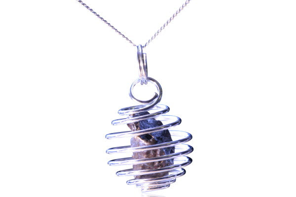 Stone Meteorite Cage Pendant with 18" Sterling Silver Chain Necklace - The Space Store