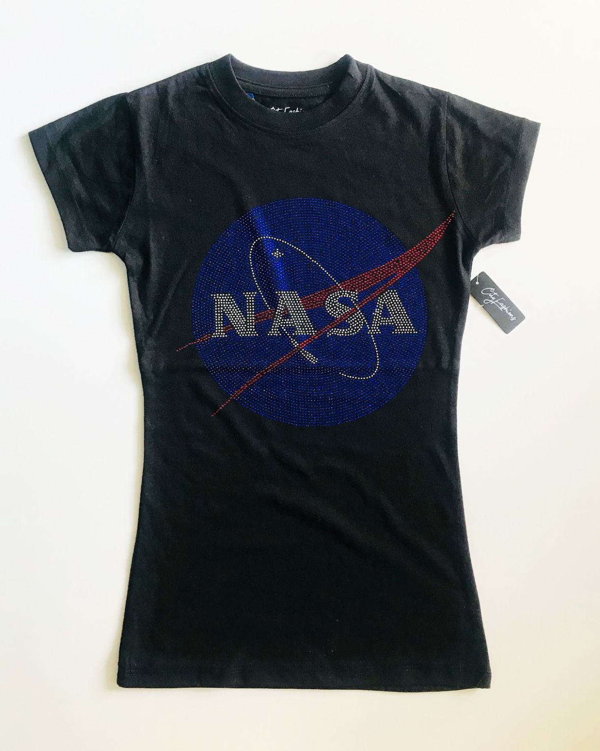 LADIES NASA RHINESTONE LOGO T-SHIRT - The Space Store