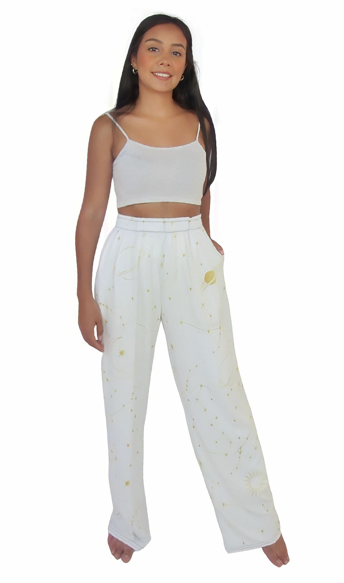 Astral design in white and gold unisex wide-leg pants - The Space Store